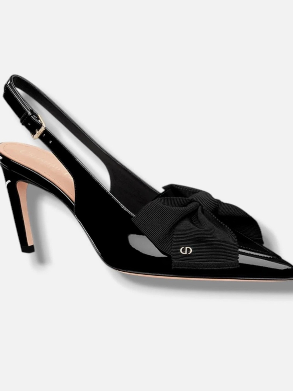 Dior Black Patent Slingback Heel with Grosgrain Bow Accent